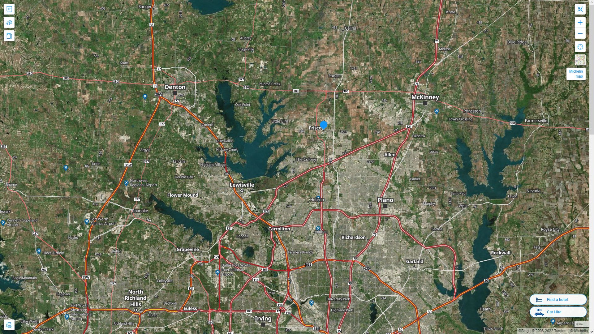 Frisco Texas Highway and Road Map with Satellite View